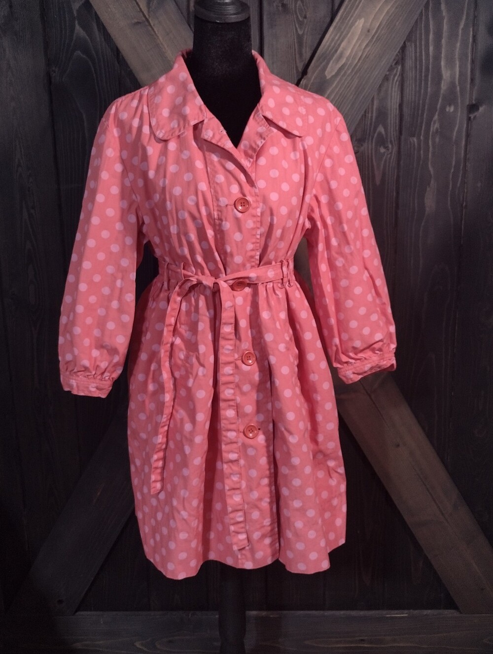 Garnet Hill Coral And Pink Polka Dot Trench Coat Sz 8